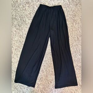 Yozy Women's Wide-Leg Ribbed Black Pants with Elastic Waist